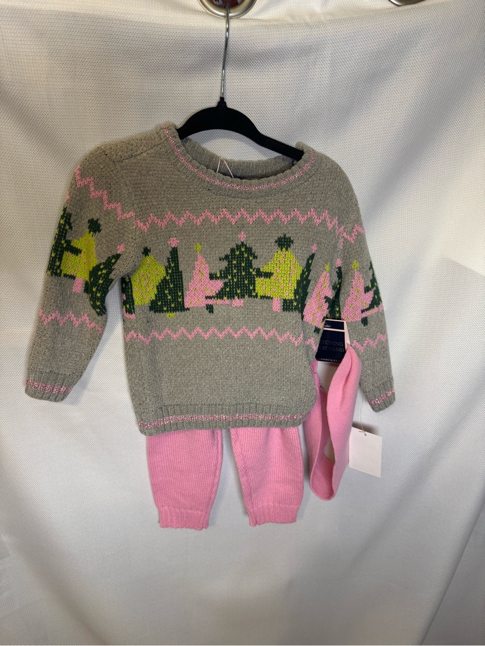 Andy & Evan Gray Sweater with Pink and Green Accents